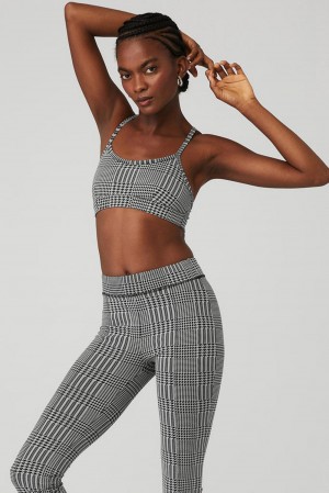 Titanium / Black Women Alo Yoga Jacquard Glenplaid Gratitude Bra | Australia 45839-SAOY