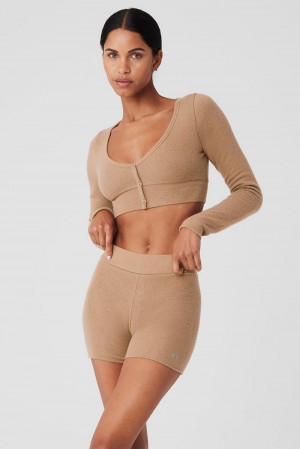 Toasted Almond Women Alo Yoga Alolux Cropped Me Time Cardigan | Australia 24517-ULBH