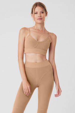 Toasted Almond Women Alo Yoga Alosoft Head Start Bra | Australia 01893-JRMF