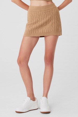 Toasted Almond Women Alo Yoga Cable Knit Winter Bliss Mini Skirt | Australia 03942-LBNJ