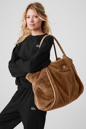 Toasted Almond Women Alo Yoga Faux Fur Tote Bag | Australia 71240-TKDB