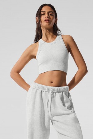 White Heather Women Alo Yoga Seamless Delight High Neck Bra | Australia 85106-BJZW