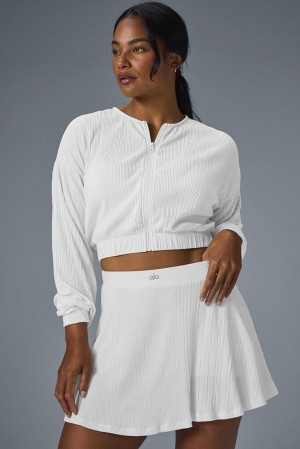 White Women Alo Yoga Cropped Micro Plisse Jacket | Australia 35216-VREI
