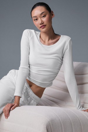White Women Alo Yoga Gather Long Sleeve | Australia 45168-TDGM