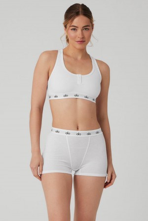 White Women Alo Yoga Icon Ribbed Henley Bra | Australia 40328-YXJU