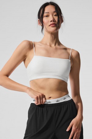 White Women Alo Yoga Micro Plisse Game On Bra | Australia 49825-PUXI