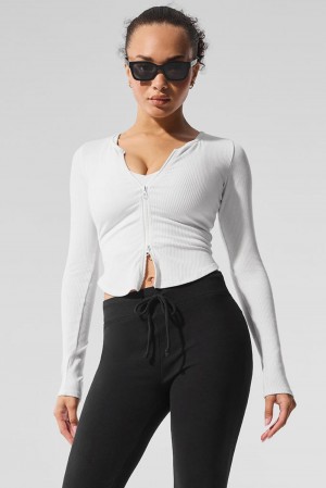White Women Alo Yoga Ribbed Stardust Long Sleeve | Australia 98045-KZNP
