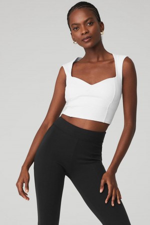 White Women Alo Yoga Ribbed Sweetheart Short Sleeve | Australia 90645-BGDA