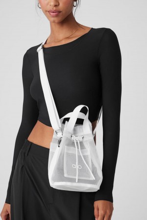 White Women Alo Yoga Sheer Cross Body Bucket Bag | Australia 73598-SXJQ