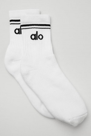 White / Black Men Alo Yoga Unisex Half-Crew Throwback Sock | Australia 36019-MDIO