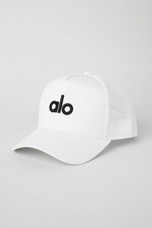 White / Black Women Alo Yoga District Trucker Hat | Australia 17204-APDR