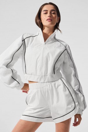 White / Black Women Alo Yoga Motivate Full-Zip Track Jacket | Australia 79320-NXKP