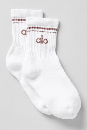 White / Mushroom Men Alo Yoga Unisex Half-Crew Throwback Sock | Australia 96074-ATGU