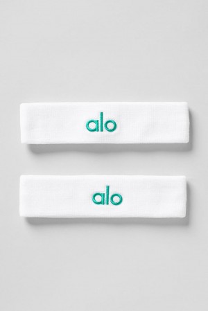White / Spruce Green Women Alo Yoga Glow (2-Pack) Sweatband | Australia 46093-PBCQ