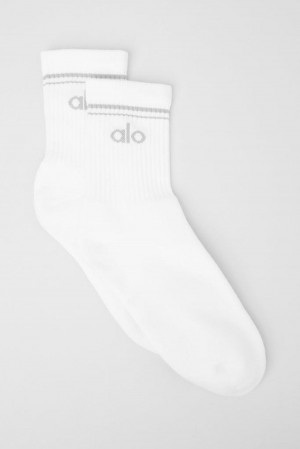 White / Titanium Women Alo Yoga Unisex Half-Crew Throwback Sock | Australia 91043-RFSO