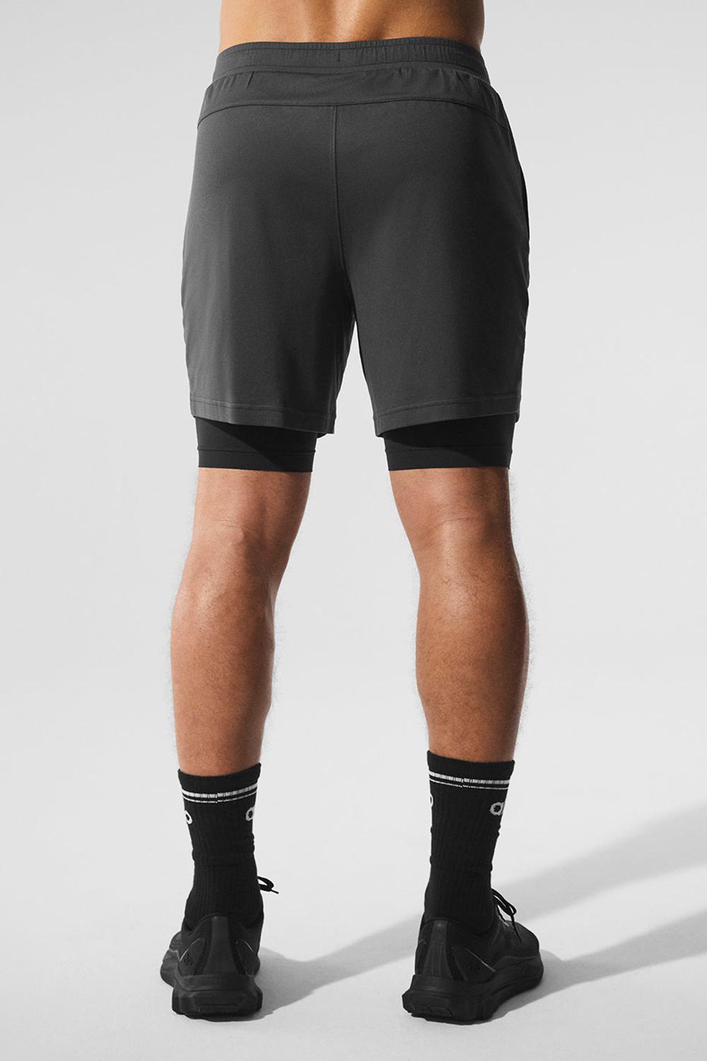Anthracite / Black Men Alo Yoga Conquer React 2-In-1 Performance Short | Australia  48352-HNEI