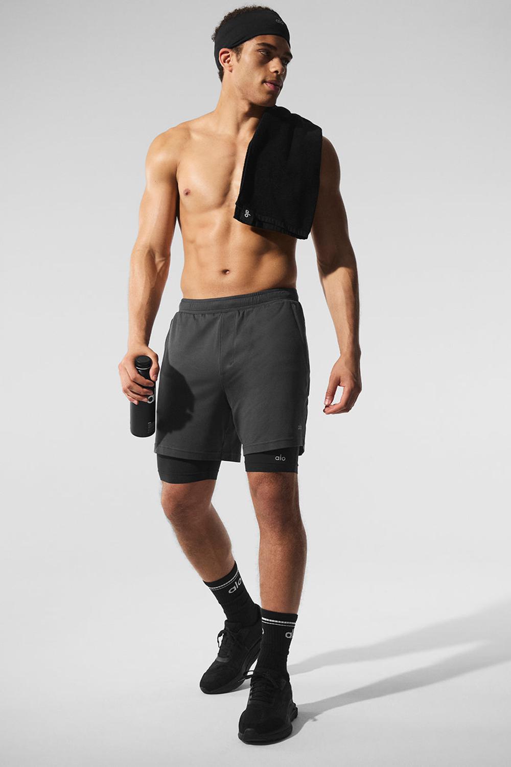 Anthracite / Black Men Alo Yoga Conquer React 2-In-1 Performance Short | Australia  48352-HNEI