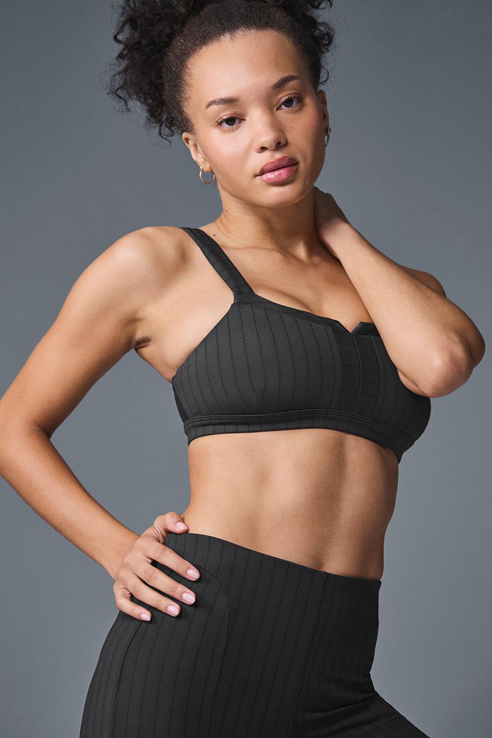 Anthracite / Black Women Alo Yoga Pinstripe Jacquard Captivate Bra | Australia  23586-YHCR