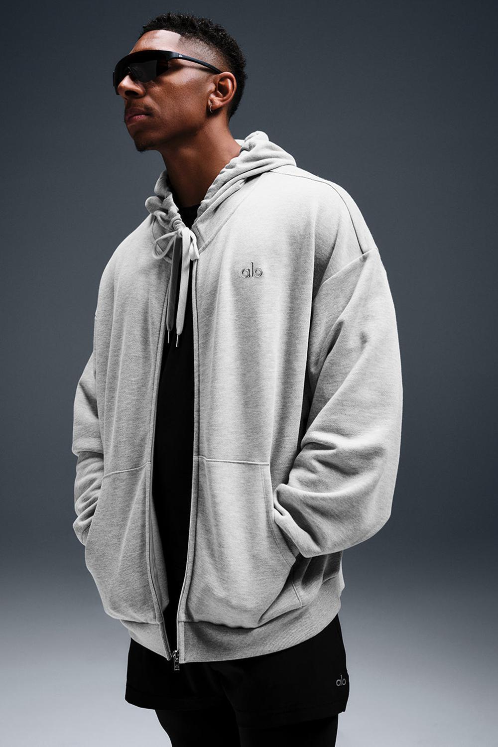 Athletic Heather Grey Men Alo Yoga Accolade Full Zip Hoodie | Australia  76194-YJZT