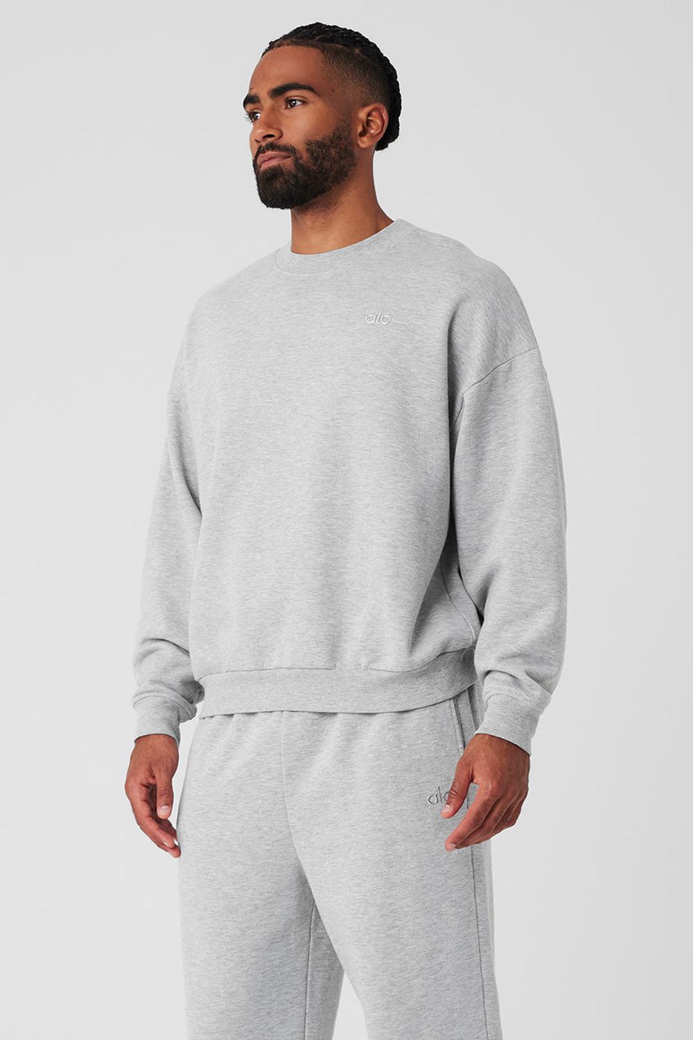 Athletic Heather Grey Men Alo Yoga Accolade Crew Neck Pullover | Australia  90238-XHSB