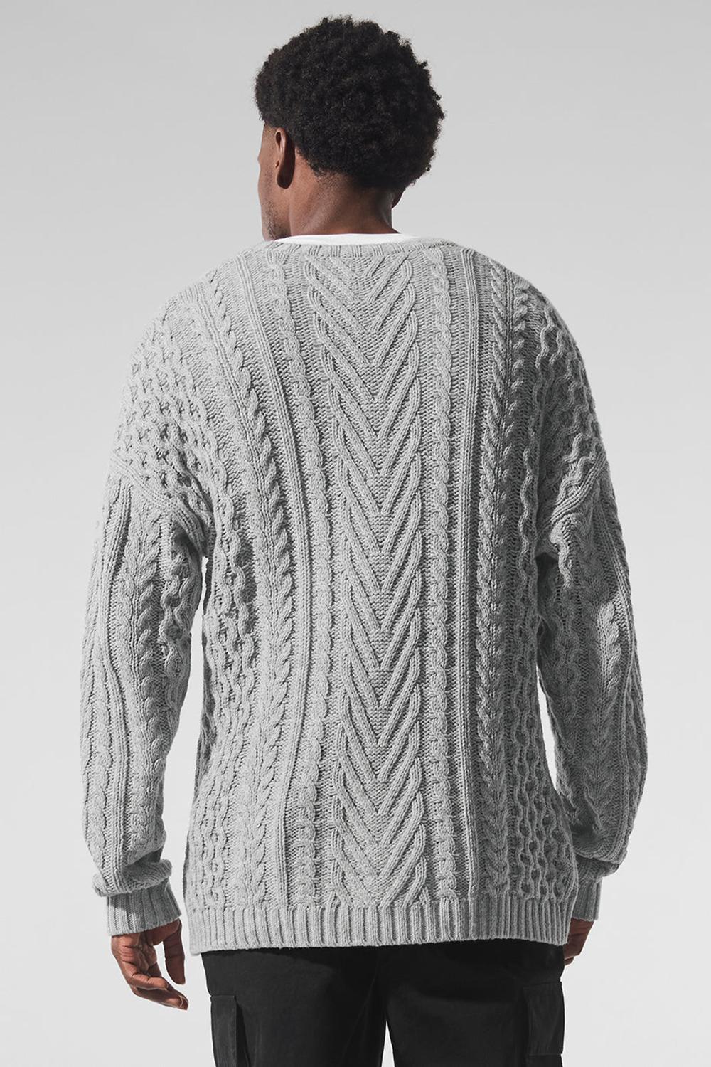 Athletic Heather Grey Men Alo Yoga Cable Knit Crew Neck Sweater | Australia  83910-XIVP