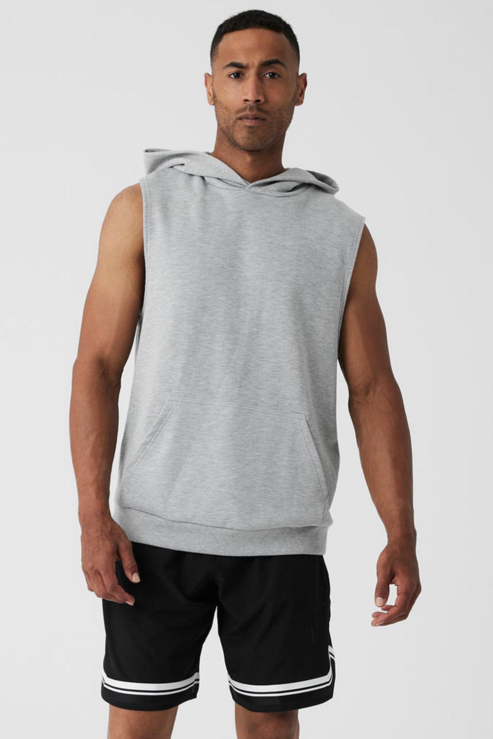 Athletic Heather Grey Men Alo Yoga Chill Sleeveless Hoodie | Australia  57980-GMNS