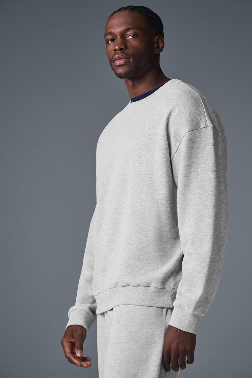 Athletic Heather Grey Men Alo Yoga Chill Crew Neck Pullover | Australia  29857-TORH