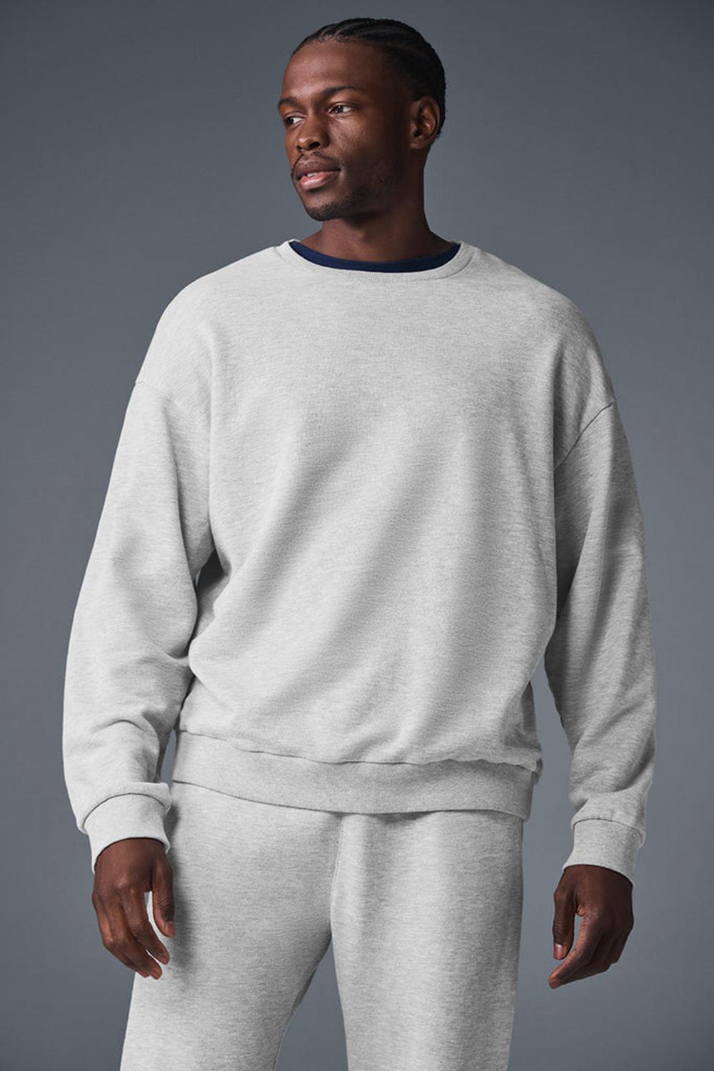 Athletic Heather Grey Men Alo Yoga Chill Crew Neck Pullover | Australia  29857-TORH