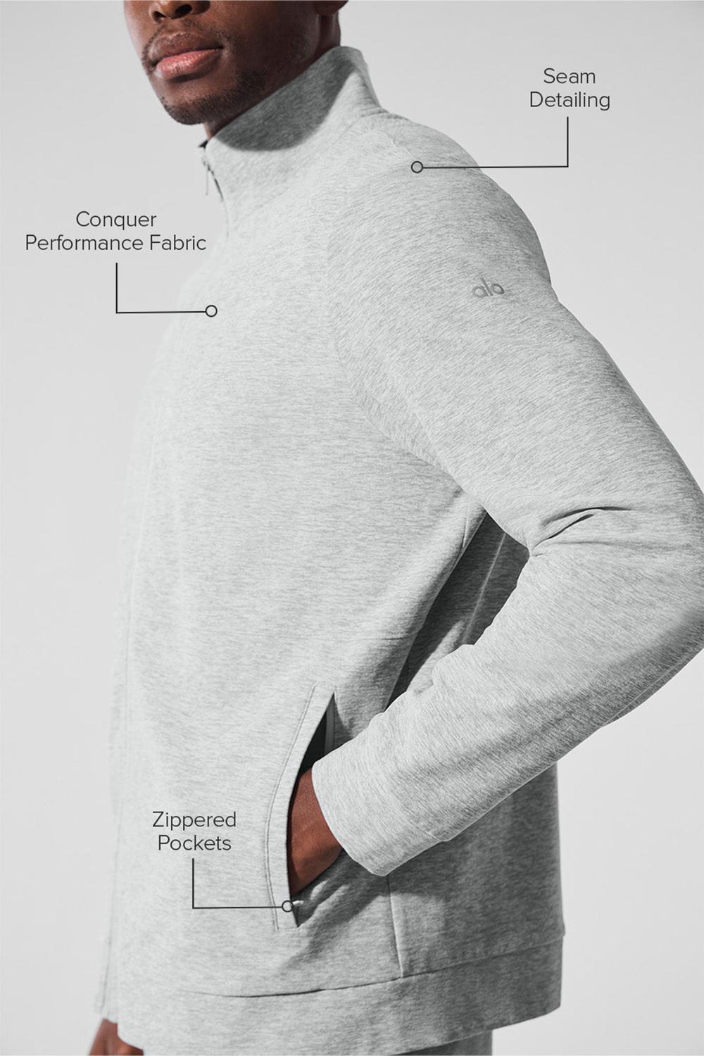 Athletic Heather Grey Men Alo Yoga Conquer Max Mock Neck Full Zip Jacket | Australia  05186-KBSD