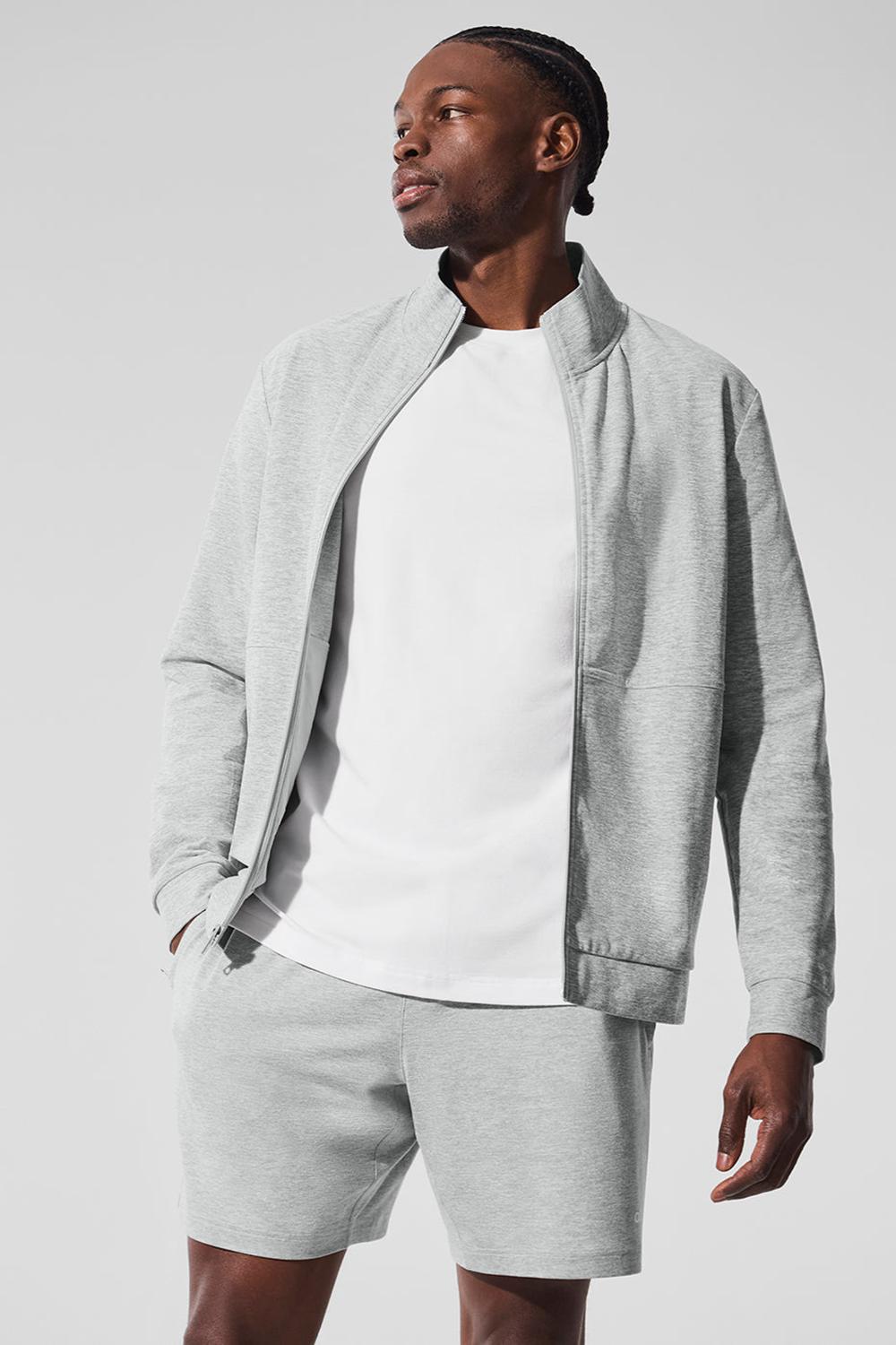 Athletic Heather Grey Men Alo Yoga Conquer Max Mock Neck Full Zip Jacket | Australia  05186-KBSD