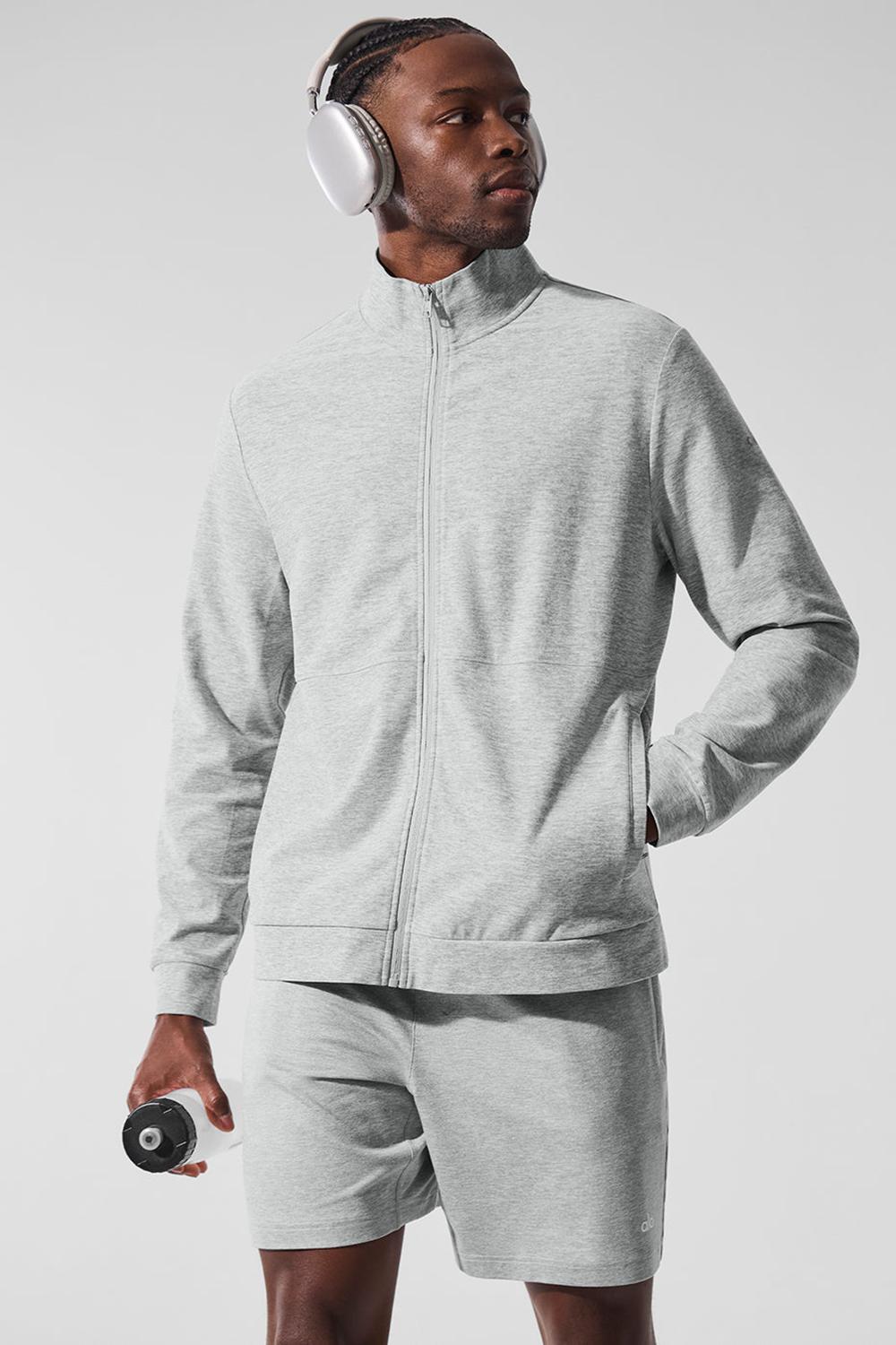 Athletic Heather Grey Men Alo Yoga Conquer Max Mock Neck Full Zip Jacket | Australia  05186-KBSD
