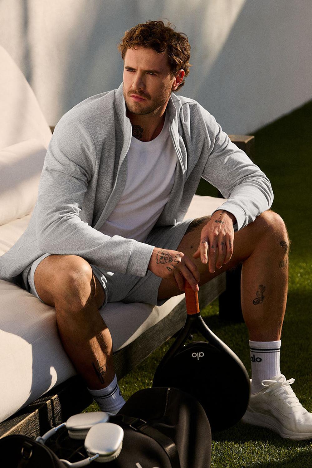 Athletic Heather Grey Men Alo Yoga Conquer Max Mock Neck Full Zip Jacket | Australia  05186-KBSD