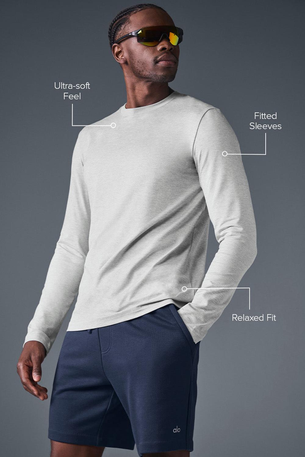 Athletic Heather Grey Men Alo Yoga Conquer Reform Crewneck Long Sleeve | Australia  83719-OYHK