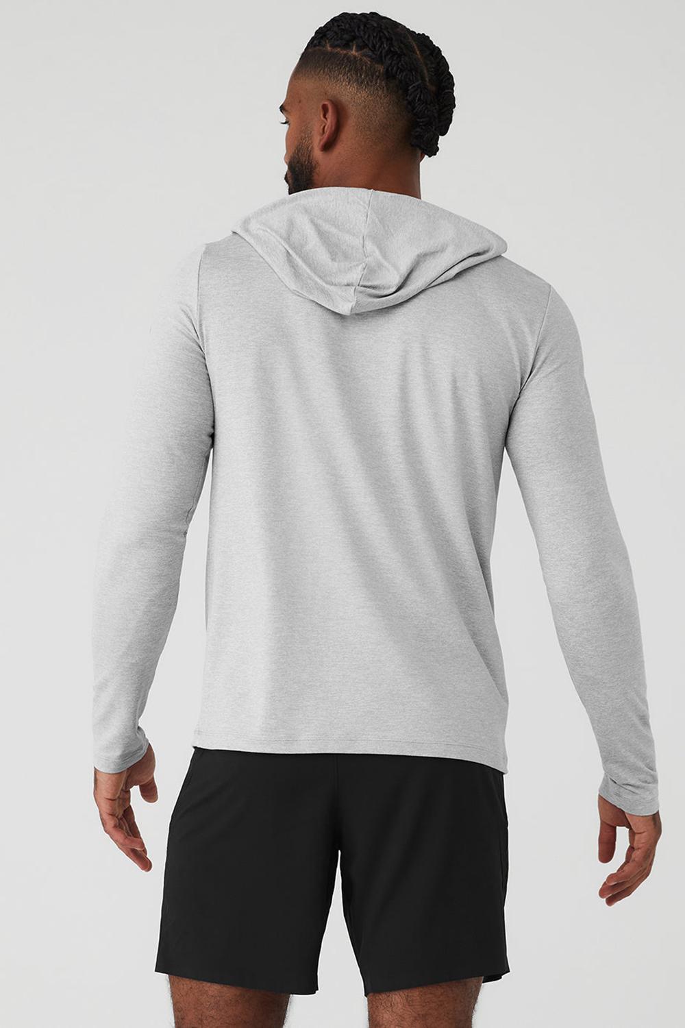 Athletic Heather Grey Men Alo Yoga Conquer Reform With Hood Long Sleeve | Australia  69478-GXVM