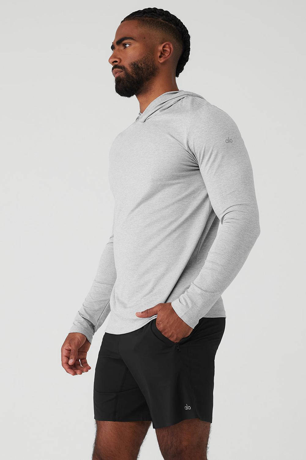 Athletic Heather Grey Men Alo Yoga Conquer Reform With Hood Long Sleeve | Australia  69478-GXVM