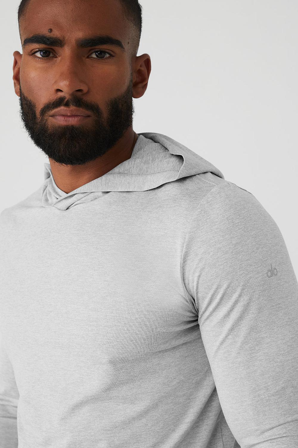Athletic Heather Grey Men Alo Yoga Conquer Reform With Hood Long Sleeve | Australia  69478-GXVM