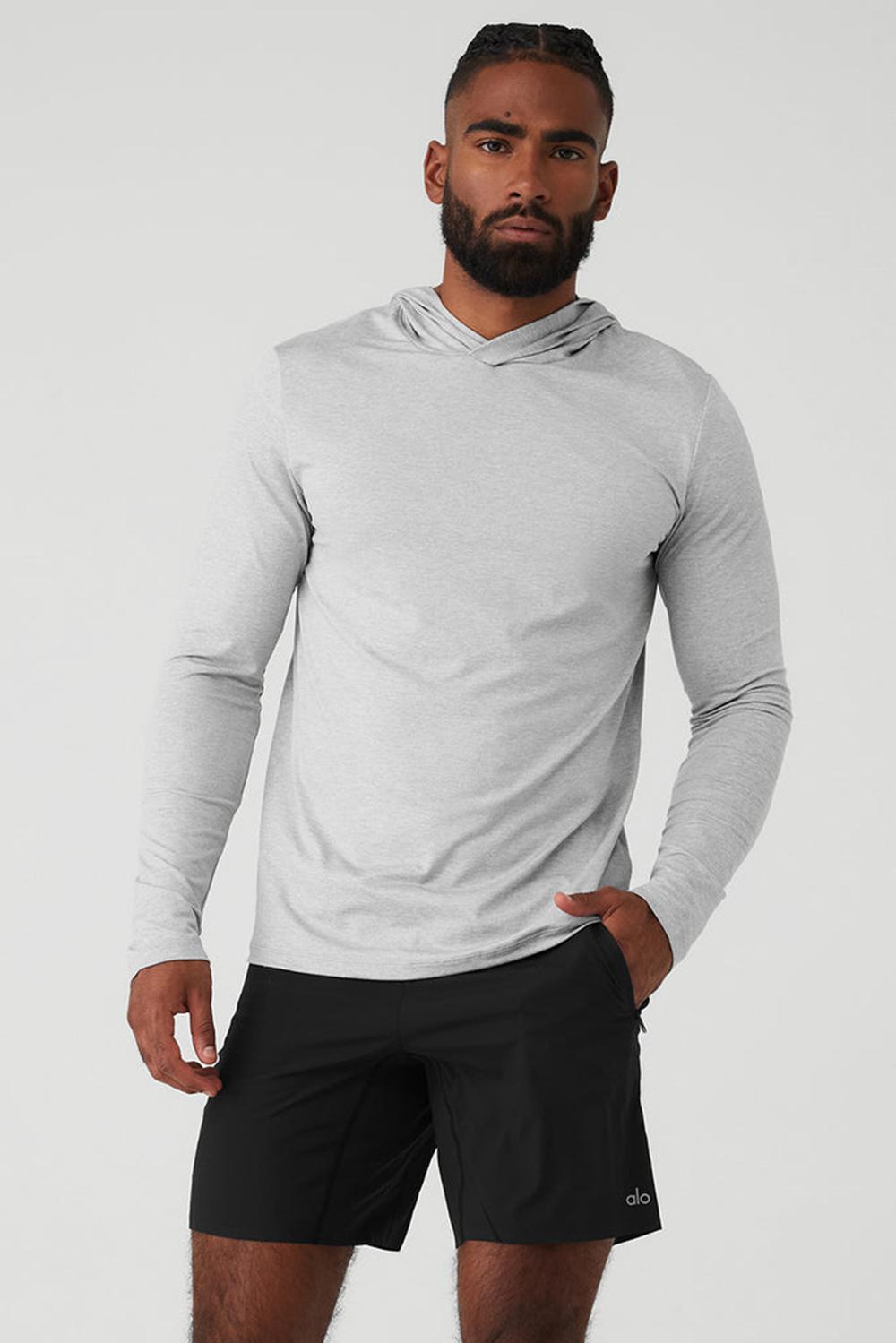 Athletic Heather Grey Men Alo Yoga Conquer Reform With Hood Long Sleeve | Australia  69478-GXVM
