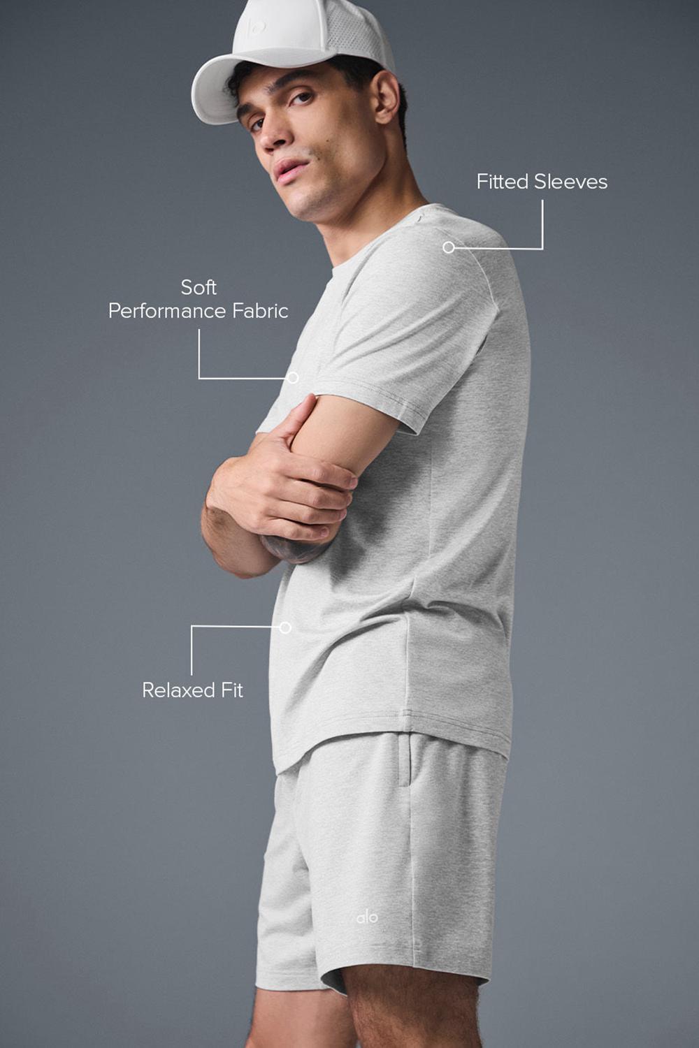 Athletic Heather Grey Men Alo Yoga Conquer Reform Crewneck Short Sleeve | Australia  95670-WZMA