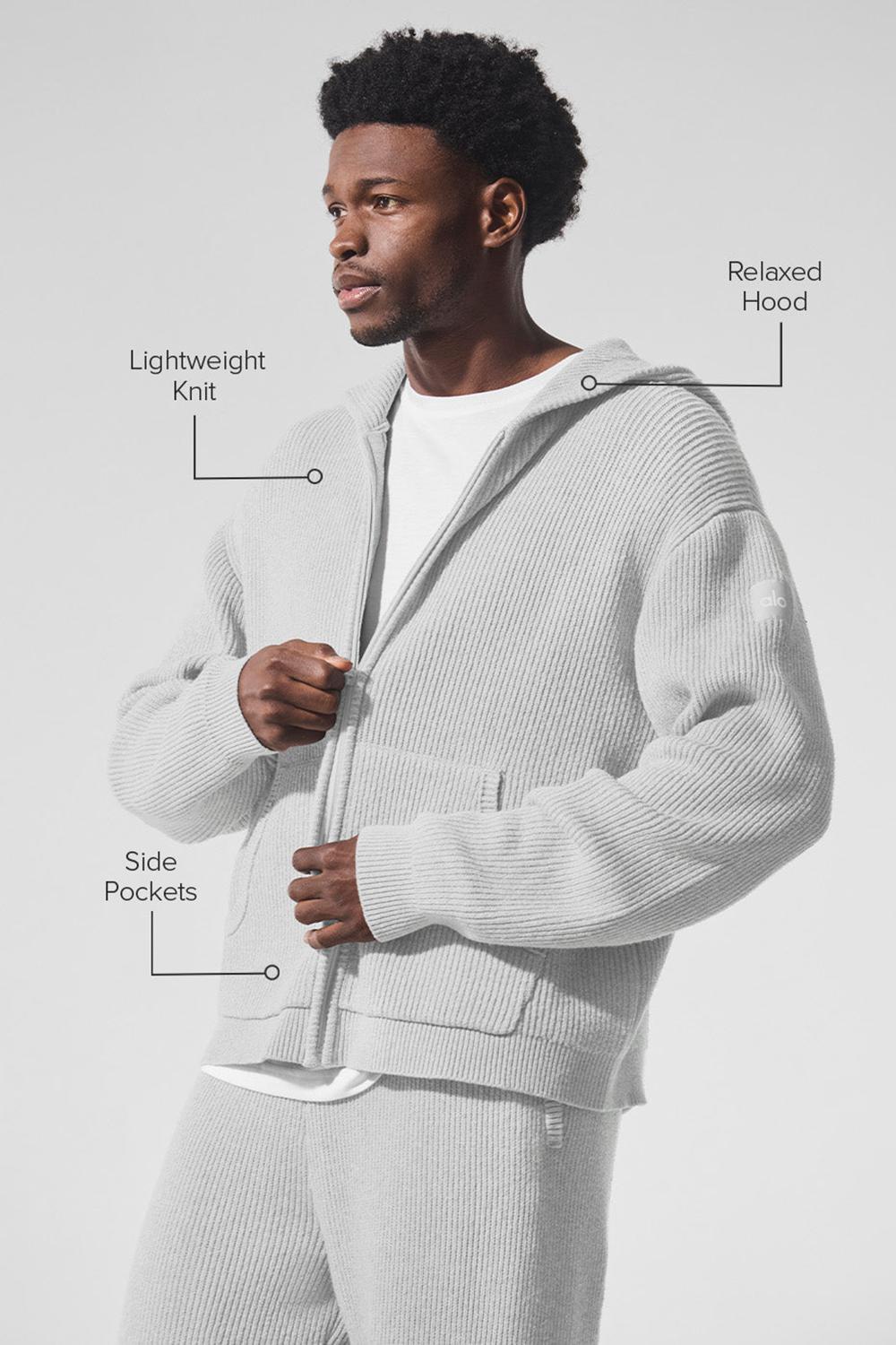 Athletic Heather Grey Men Alo Yoga Domain Rib Knit Full Zip Sweater | Australia  26759-LZHY