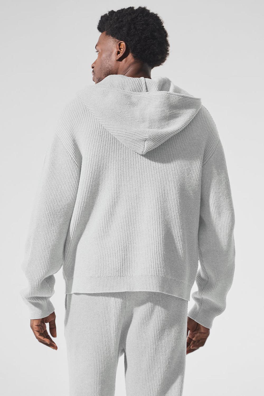 Athletic Heather Grey Men Alo Yoga Domain Rib Knit Full Zip Sweater | Australia  26759-LZHY
