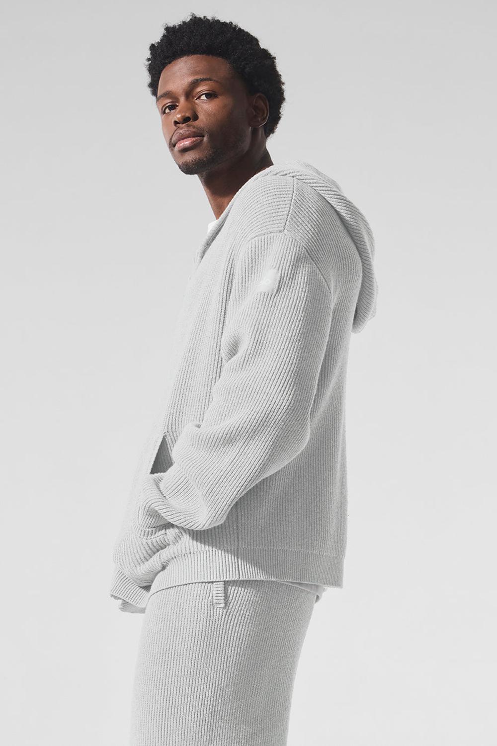 Athletic Heather Grey Men Alo Yoga Domain Rib Knit Full Zip Sweater | Australia  26759-LZHY