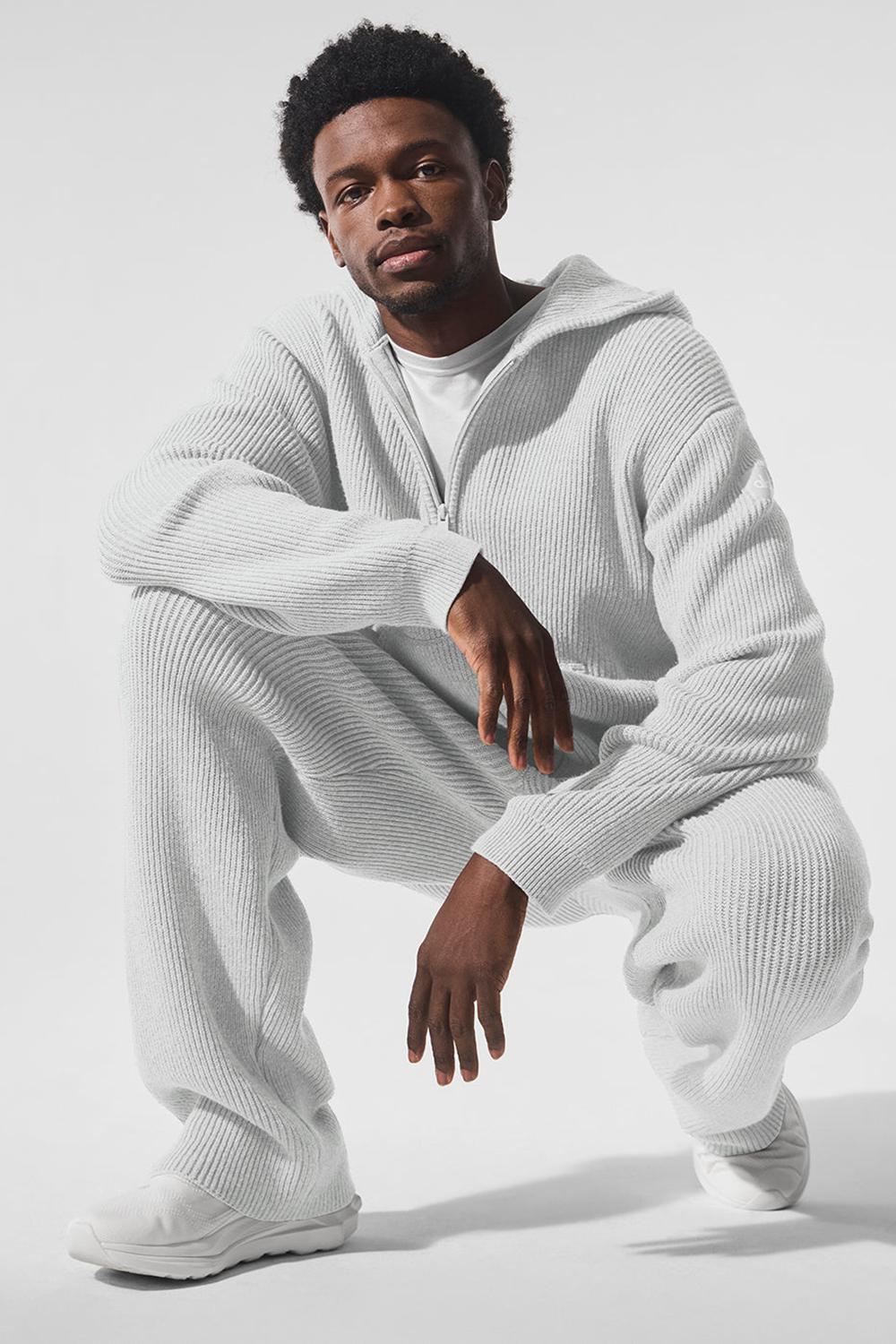 Athletic Heather Grey Men Alo Yoga Domain Rib Knit Full Zip Sweater | Australia  26759-LZHY