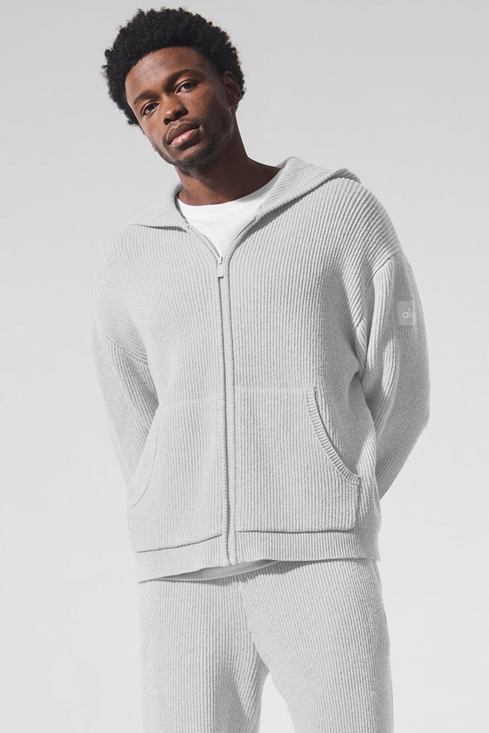 Athletic Heather Grey Men Alo Yoga Domain Rib Knit Full Zip Sweater | Australia  26759-LZHY