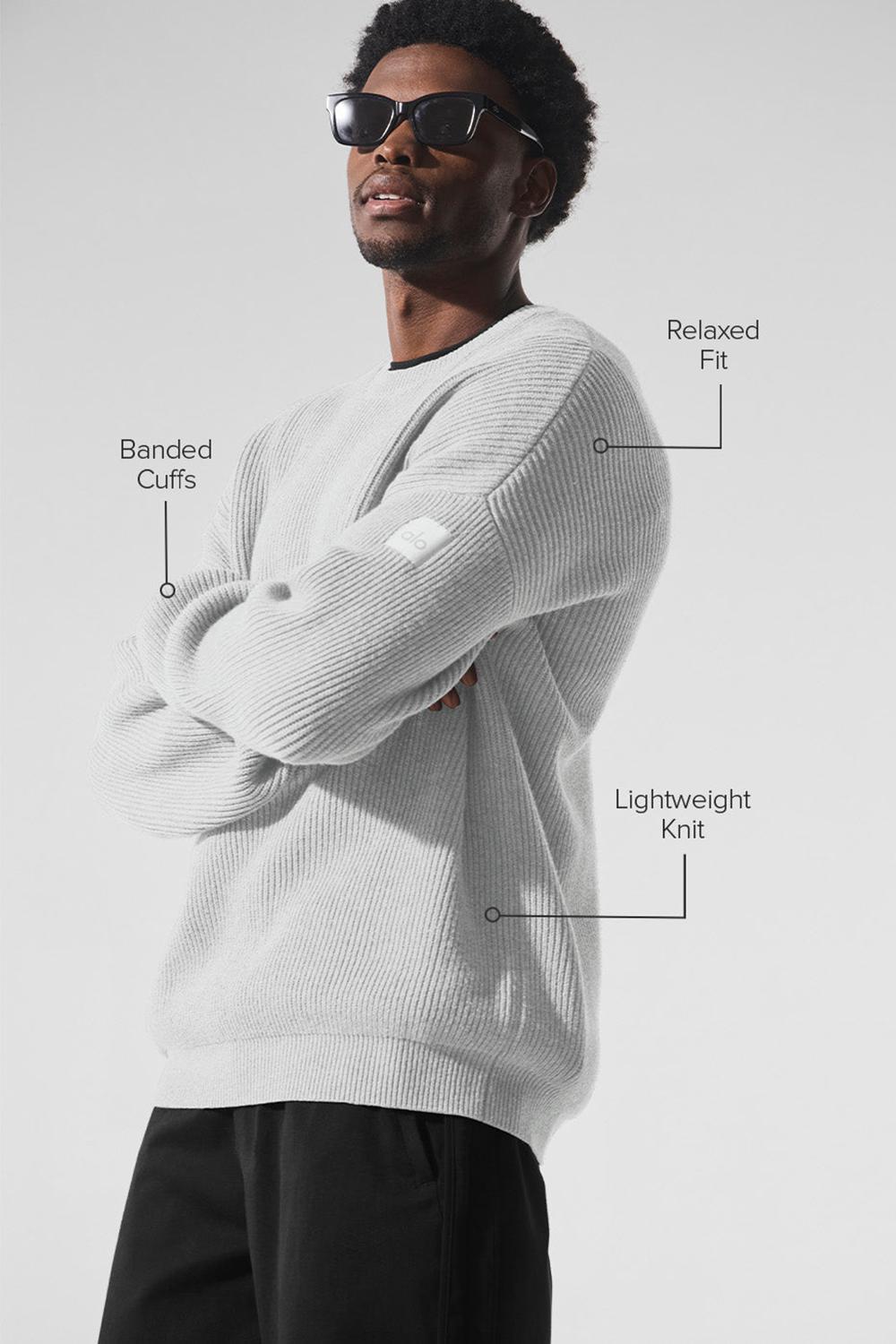 Athletic Heather Grey Men Alo Yoga Domain Rib Knit Crew Sweater | Australia  68035-TMDA