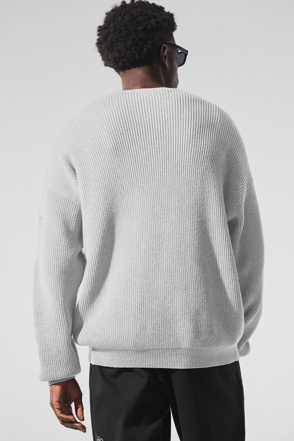 Athletic Heather Grey Men Alo Yoga Domain Rib Knit Crew Sweater | Australia  68035-TMDA