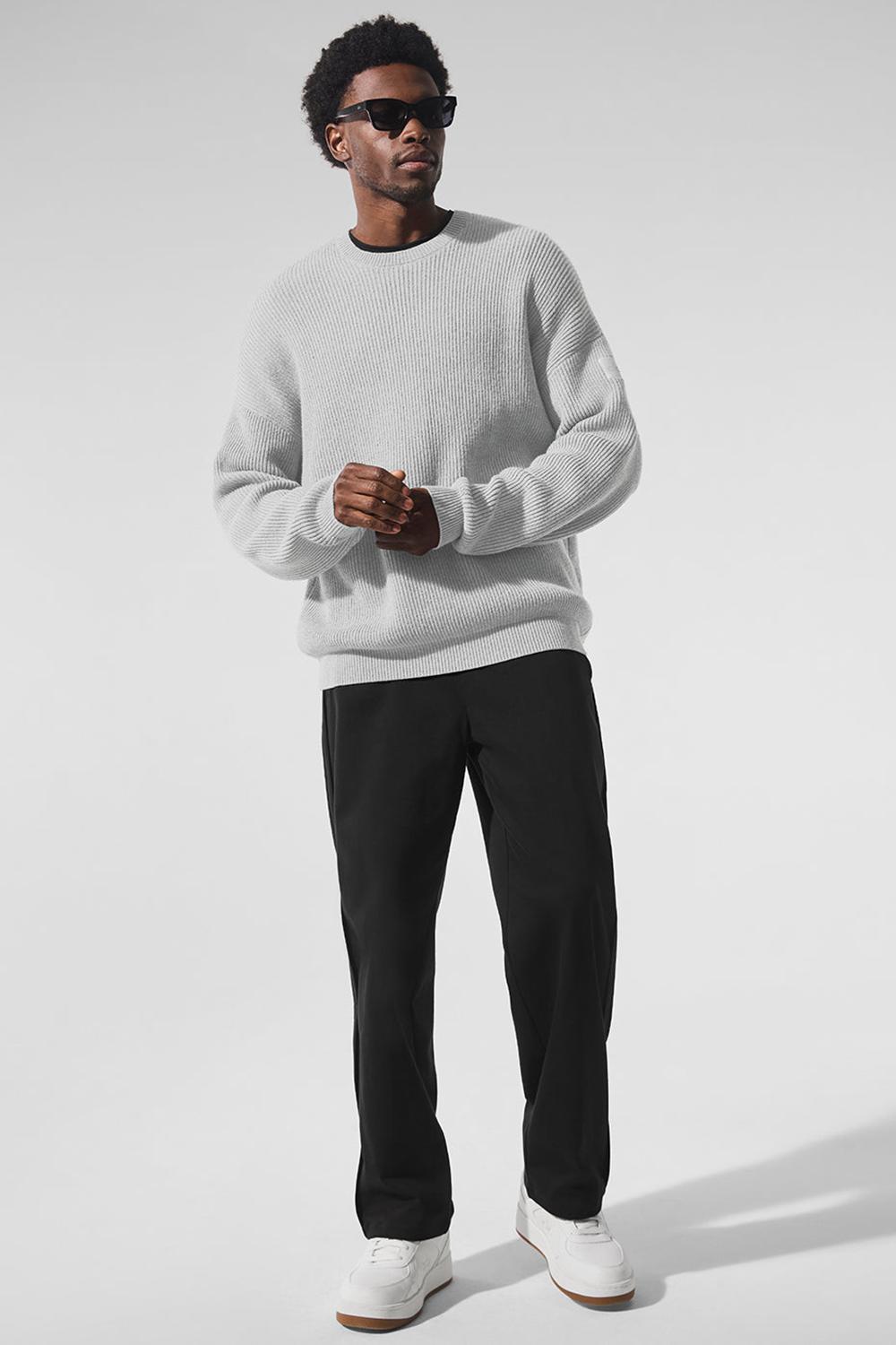 Athletic Heather Grey Men Alo Yoga Domain Rib Knit Crew Sweater | Australia  68035-TMDA