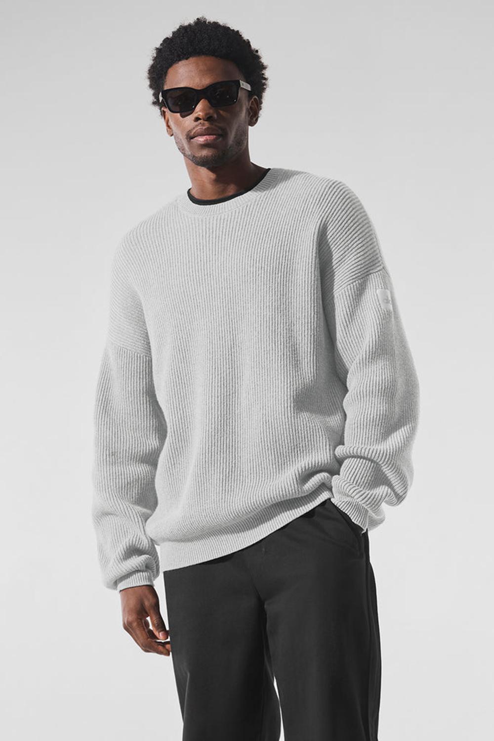 Athletic Heather Grey Men Alo Yoga Domain Rib Knit Crew Sweater | Australia  68035-TMDA