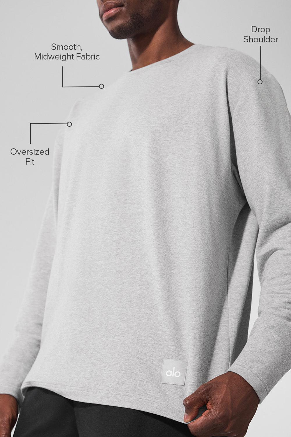 Athletic Heather Grey Men Alo Yoga Double Take Crew Long Sleeve | Australia  35197-VKXN