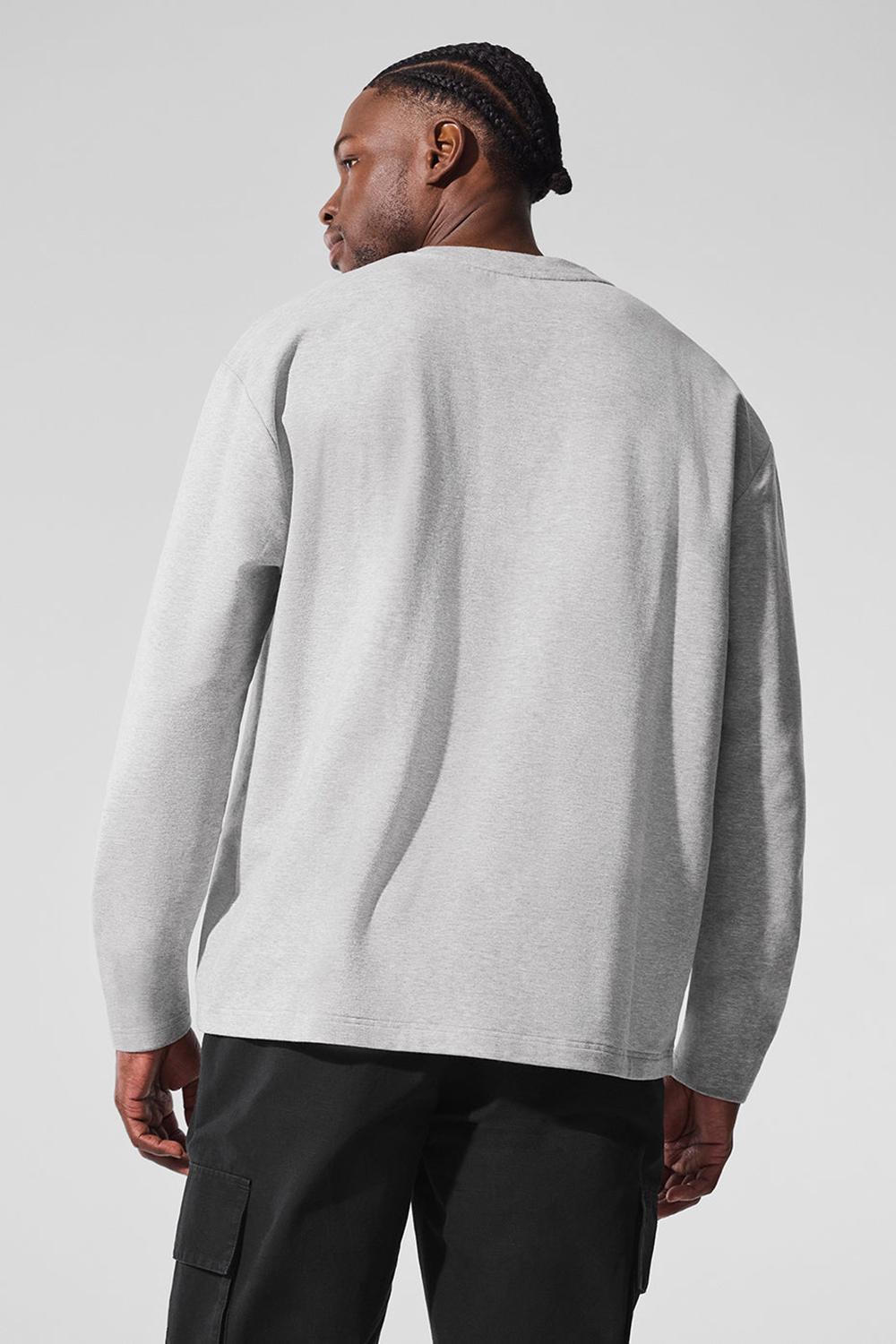 Athletic Heather Grey Men Alo Yoga Double Take Crew Long Sleeve | Australia  35197-VKXN