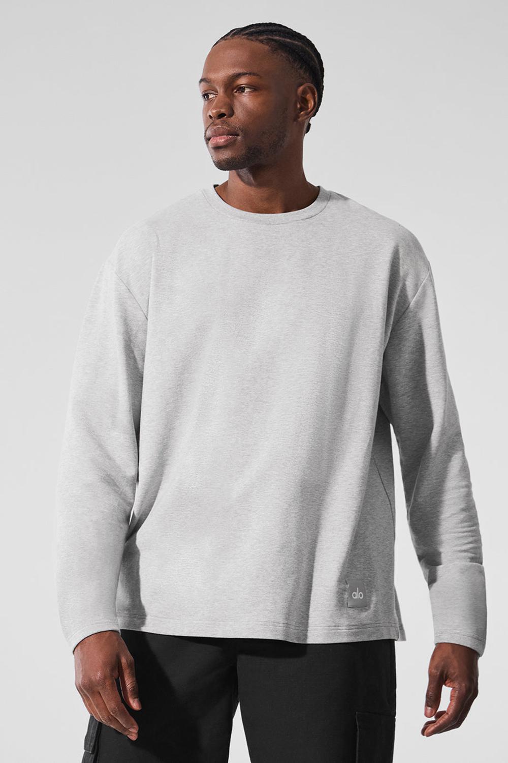 Athletic Heather Grey Men Alo Yoga Double Take Crew Long Sleeve | Australia  35197-VKXN